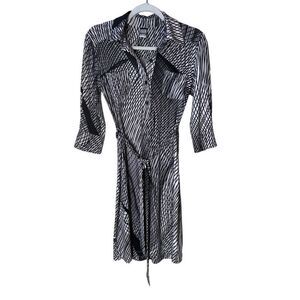 Anni Kuan Printed Jersey Shirt Dress Optical Illusion Belted Midi S